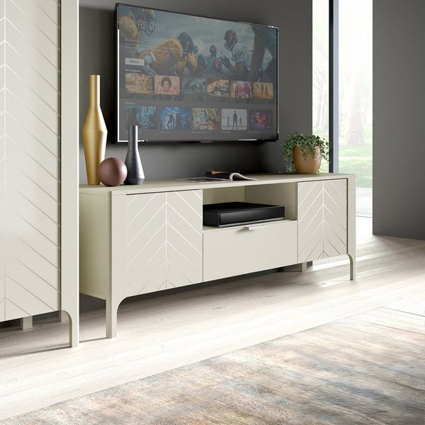 Lomadox Wohnwand MAZARA-161, (2-St, Lowboard Highboard), Wohnzimmermöbel mit Fischgrät Dekor, Push-to-Open, Softclose-Funktion
