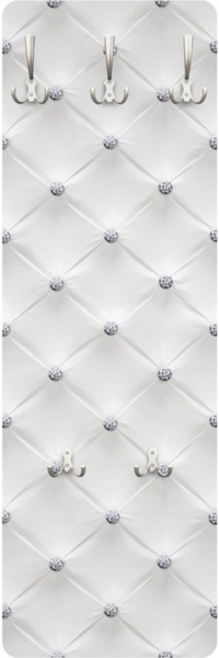 Bilderdepot24 Garderobenpaneel Design Muster Diamant Weiß Luxus (ausgefallenes Flur Wandpaneel mit Garderobenhaken Kleiderhaken hängend), moderne Wandgarderobe - Flurgarderobe im schmalen Hakenpaneel Design Bild 3