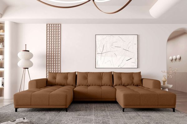 99rooms Massimo Wohnlandschaft Strukturstoff NEVE Rostfarben mit Schlaffunktion