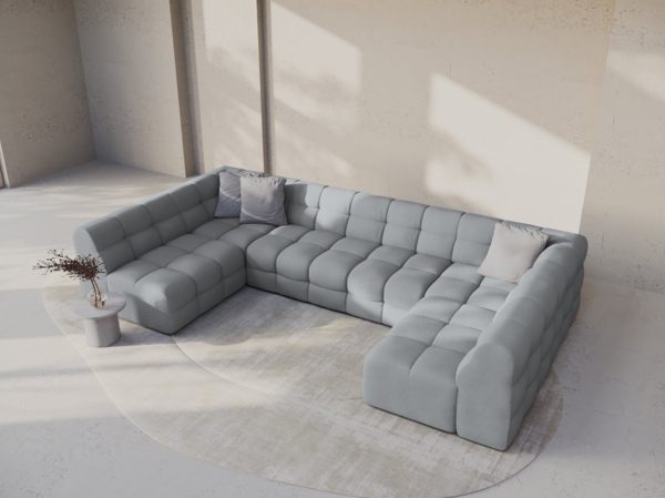 Micadoni Panorama-Sofa Kendal 7-Sitzer Strukturierter Stoff Platinum Bild 5