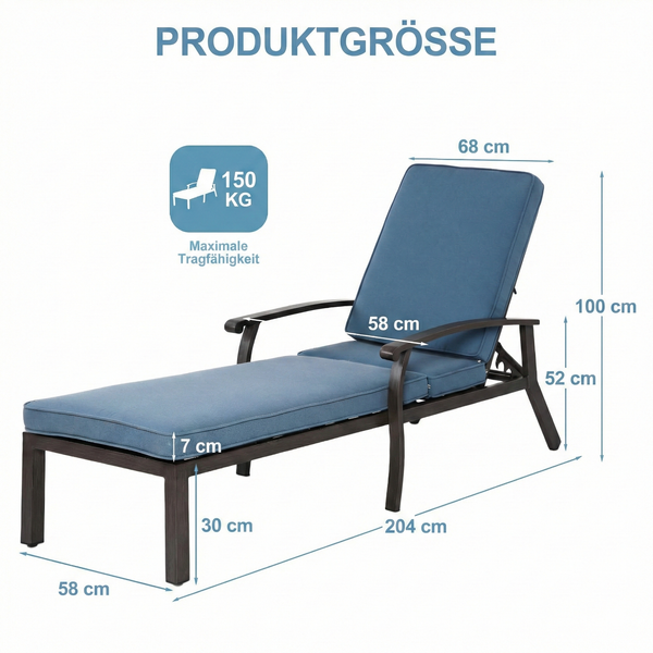 LVHOM Luxus Sonnenliegen 1 St, Verstellbare Aluminium-Liege mit Kissen, Gartenliege Rostfrei/wasserfest, 60 x 183 x 39 cm Bild 8