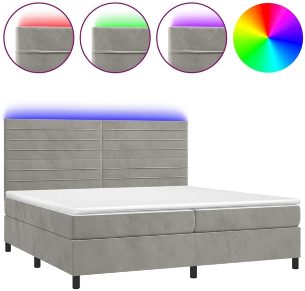 Boxspringbett mit Matratze & LED Samt Hellgrau 200x200 cm, Härtegrad: H2 [3136203]