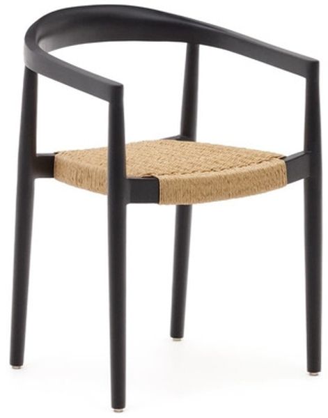 Nosh Stapelbarer Outdoor-Stuhl Ydalia massives Teakholz schwarz Seil aus synthetischem Rattan