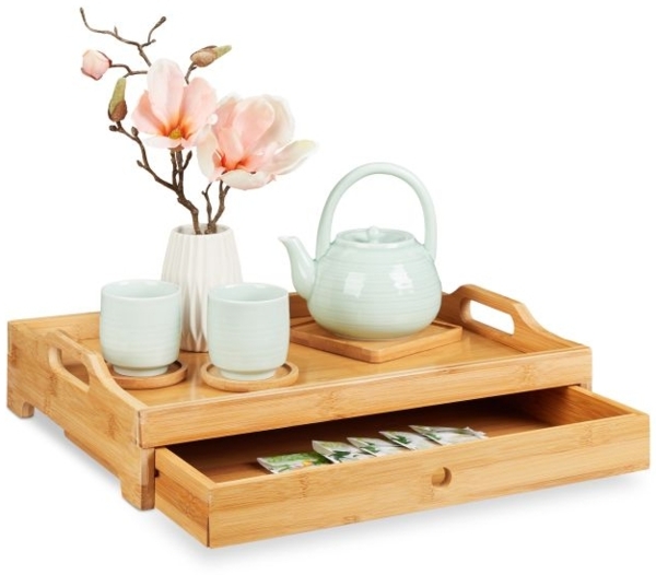 Bambus Serviertablett mit Schublade