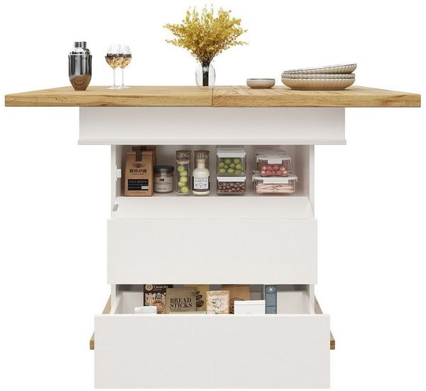 OKWISH Esstisch Multifunktionaler Ausziehtisch (Ausziehbarer Teleskoptisch 110-140 cm mit Soft-Close-Tür und Stauraum – Flexibler, platzsparender Esstisch für Küche & Wohnzimmer, 1-St)