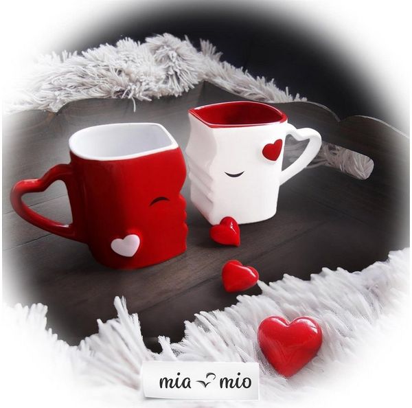 MiaMio Kaffeeservice Küssende Tassen Geschenk Set, Kaffeetassen«, Keramik (2-tlg)