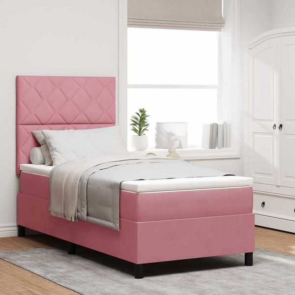 vidaXL Boxspringbett mit Matratze mit Kopfteil Rosa 90 x 190 cm Samt 3339871