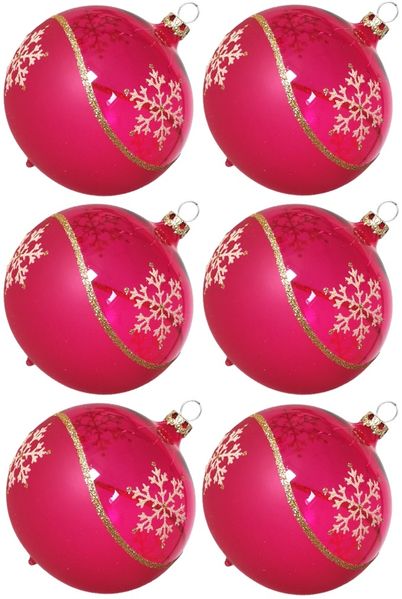 Weihnachtskugeln Set, 6 pinke Kugeln Ø 8cm Kristallwelle, Thüringer Glas Weihnachtsschmuck