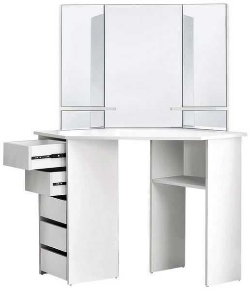 ML-DESIGN Schminktisch Eckschminktisch Frisierkommode aus MDF Holz mit Spiegel Make-up Tisch (1-St), Kosmetiktisch Weiß Eckig mit Schublade und Ablagefächern Frisiertisch