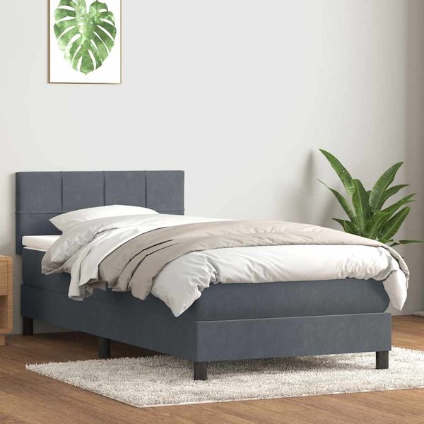 vidaXL Boxspringbett mit Matratze Dunkelgrau 90x220 cm Samt 3316240