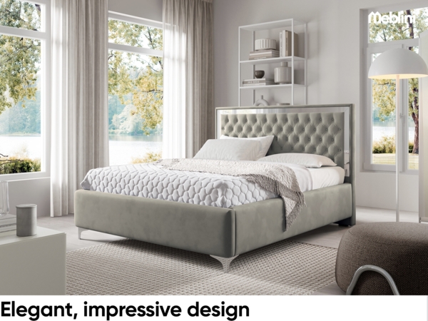 MEBLINI Polsterbett 120x200 mit Lattenrost und Matratze – ARONA SILVER – Grau Samt – Doppelbett mit Bettkasten - Stauraumbett - Kopfteil Bett mit Stauraum Bild 3