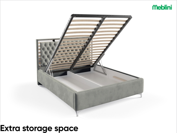 MEBLINI Polsterbett 120x200 mit Lattenrost und Matratze – ARONA SILVER – Grau Samt – Doppelbett mit Bettkasten - Stauraumbett - Kopfteil Bett mit Stauraum Bild 6