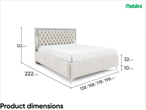 MEBLINI Polsterbett 120x200 mit Lattenrost und Matratze – ARONA SILVER – Grau Samt – Doppelbett mit Bettkasten - Stauraumbett - Kopfteil Bett mit Stauraum Bild 7