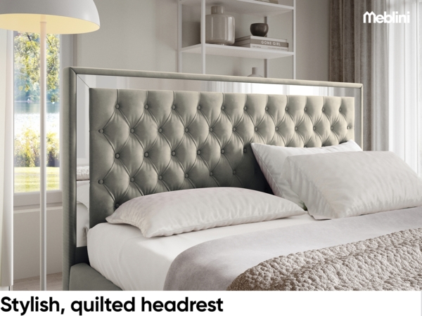 MEBLINI Polsterbett 120x200 mit Lattenrost und Matratze – ARONA SILVER – Grau Samt – Doppelbett mit Bettkasten - Stauraumbett - Kopfteil Bett mit Stauraum Bild 4