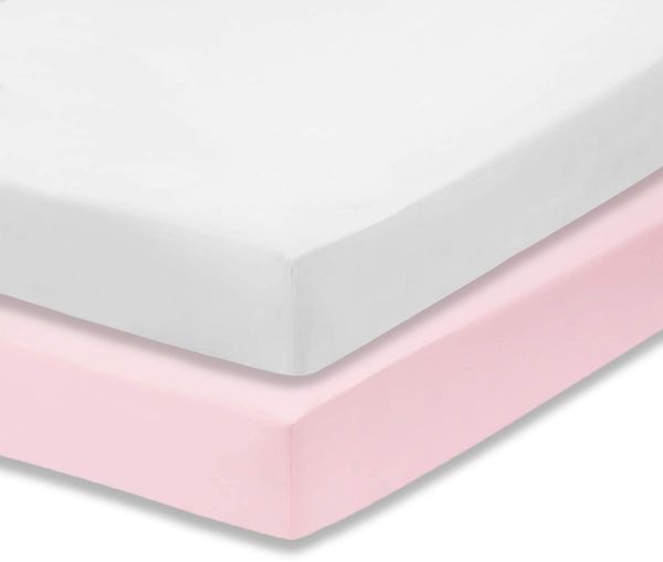Dudu N Girlie Spannbettlaken für Kinderbett, 100% Baumwolle, 70x140 cm, Weiß/Rosa, 2-teilig