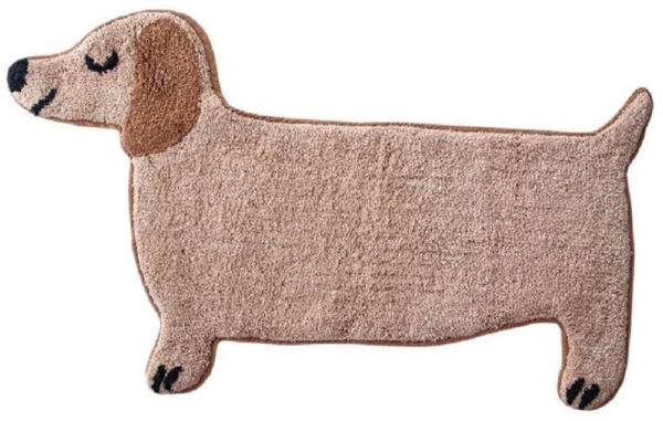 Sass & Belle Badematte Mini Sausage Dog (für Kinder), Höhe 10 mm, rutschhemmend beschichtet, 70% Baumwolle, 18% Polyester, 12% Viskose, Dackel, Bad Vorleger, ca. 80 x 47 cm
