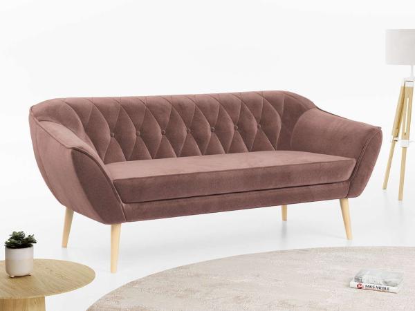 Sofa, Skandinavischer Stil, Holzbeine - PIRS - 3 Sitzer - Rosa - Velvet