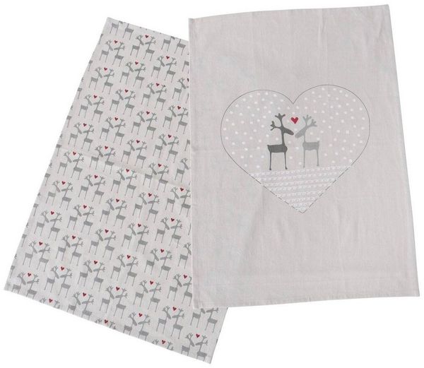 BOLTZE GRUPPE GmbH Geschirrtuch Küchentücher mit festlichem Muster LOVELIES, 50x70 cm, 2er-Set, 2er-Set