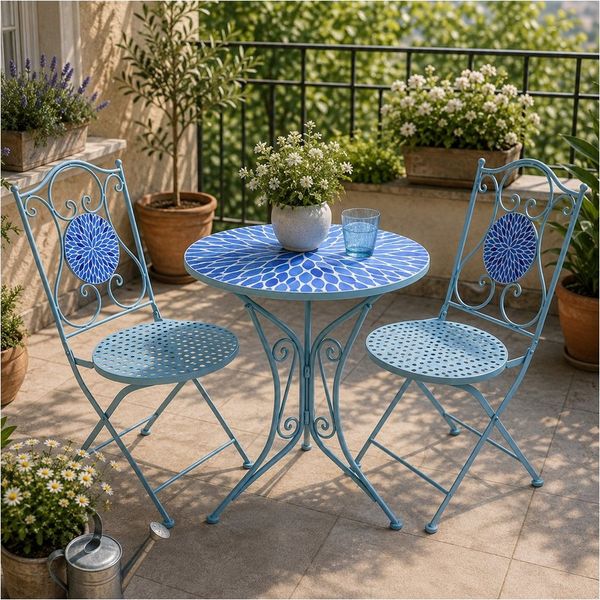 HTI-Living Garten-Essgruppe Sitzgruppe Metall Bistro Set mit Motiv Blüten für Balkon und Terrasse, (Set, 3-tlg, 1 Tisch 2 Stühle), Sitzgruppe Essgruppe Balkonset