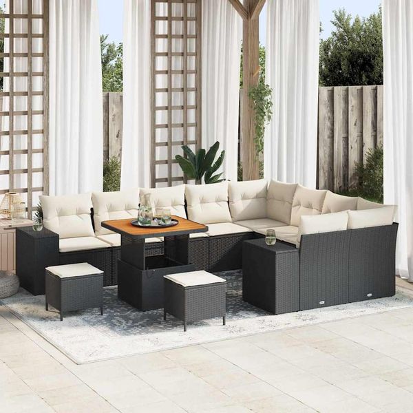 vidaXL Garten-Sofa-Set mit Kissen mit Kissen 12 pcs Schwarz und Creme 3363990