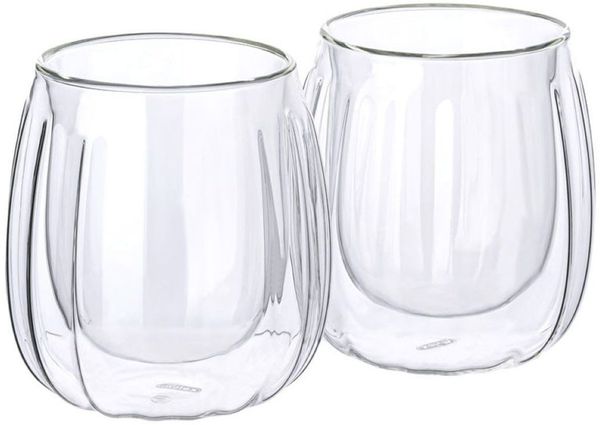 Mulex Latte-Macchiato-Glas Mulex Gläser Set Manhattan, 2-tlg, Borosilikatglas, doppelwandig, ideal f. Kaffee, Cappuccino, Latte Macchiatto, 2tlg