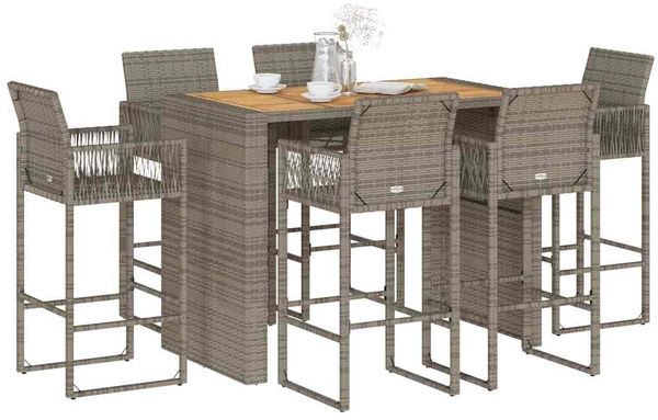 vidaXL 7-tlg. Gartenbar-Set ohne Kissen Grau Poly Rattan Akazie 3328894