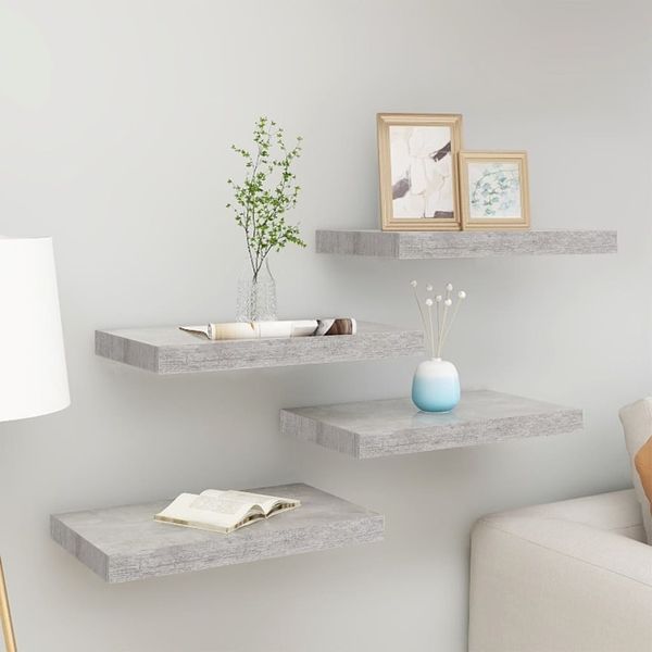 vidaXL Schweberegale 4 Stk. Betongrau 40x23x3,8 cm MDF 326593