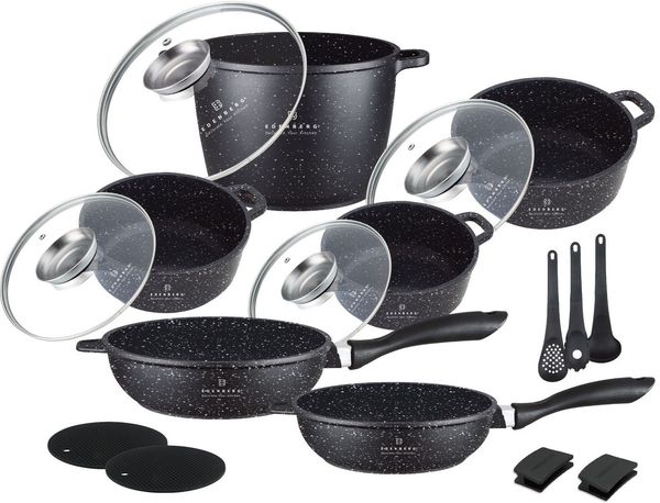 Edenberg Topf-Set Töpfe in 4 verschiedenen Größen plus Pfannen Küchenzubehör, Aluminiumguss, Aluminium, Edelstahl, Keramik (Multifunktional, geeignet zum Kochen, Braten und Backen!, 17-tlg, Es ist eine perfekte Geschenkidee für jeden Anlass), Innovativ...