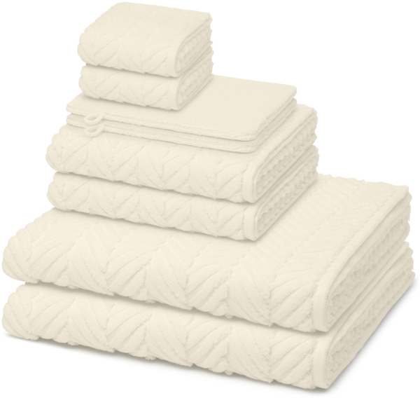 Ross Sensual Skin Zopf 8 tlg. Frottier-Set - 2 X Handtuch (50 X 100cm), 2 X Duschtuch (75 X 140cm), 2 X Gästetuch (30 X 50cm), 2 X Waschhandschuh (16 X 22cm) - 500 g/m2 - Champagner