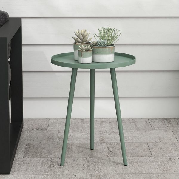 Outsunny Gartentisch wetterfest, mit erhöhtem Rand, aus Stahl, rund (Balkontisch, 1-St, Beistelltisch Garten), 20kg belastbar, Ø40x50H cm, für Outdoor Indoor Balkon Terrasse Grün