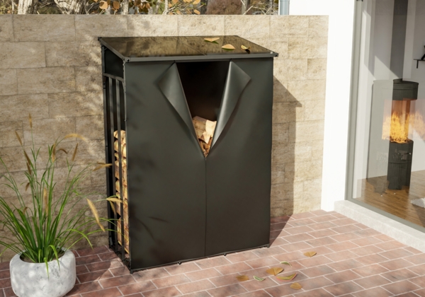 DELUKE® Kaminholzregal aussen mit Abdeckung HEOD - für Feuerholz Brennholzregal aussen Kaminholzunterstand Kaminholzständer draussen Feuerholzregal aussen, 70x130x185, Aluminium, Mit Plane Bild 2