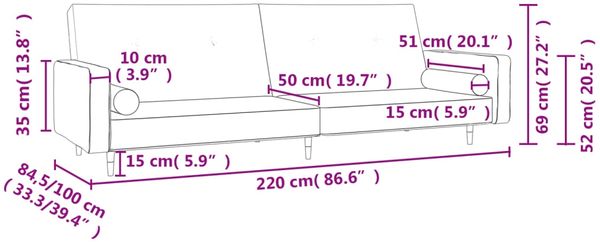 vidaXL Schlafsofa 2-Sitzer mit 2 Kissen Gelb Samt 375753 Bild 10