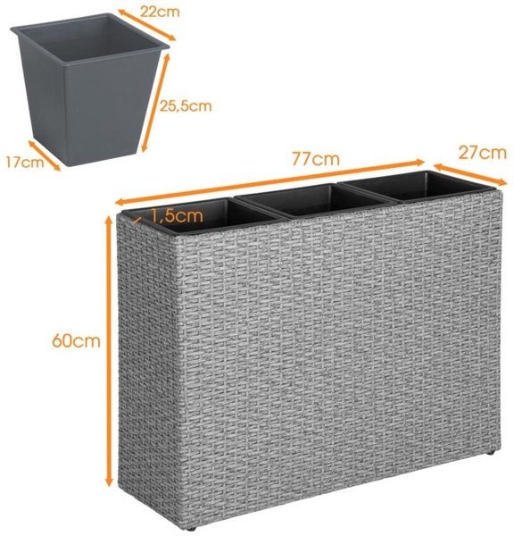Hochbeet Polyrattan Blumenkübel Pflanzkübel Rattan Blumentopf Set Anthrazit-Grau Bild 2