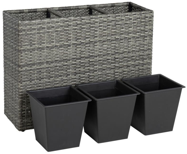 Hochbeet Polyrattan Blumenkübel Pflanzkübel Rattan Blumentopf Set Anthrazit-Grau Bild 3
