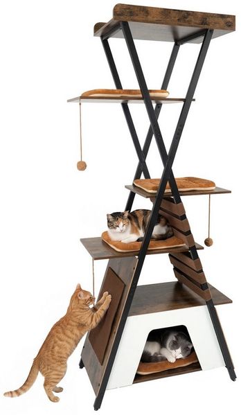COSTWAY Kratzbaum, 185 cm Katzenbaum, mit 4 Plattformen, Höhle, Katzenhaus