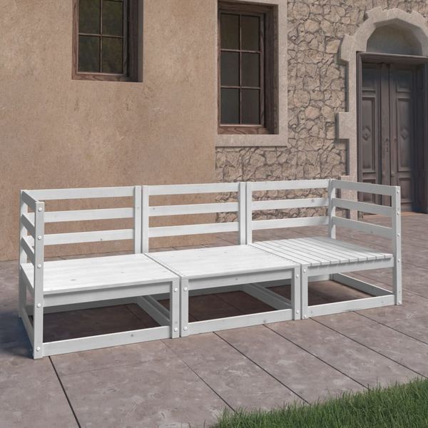 vidaXL Outdoor-Sofa 3-Sitzer Weiß Massivholz Kiefer 3075320