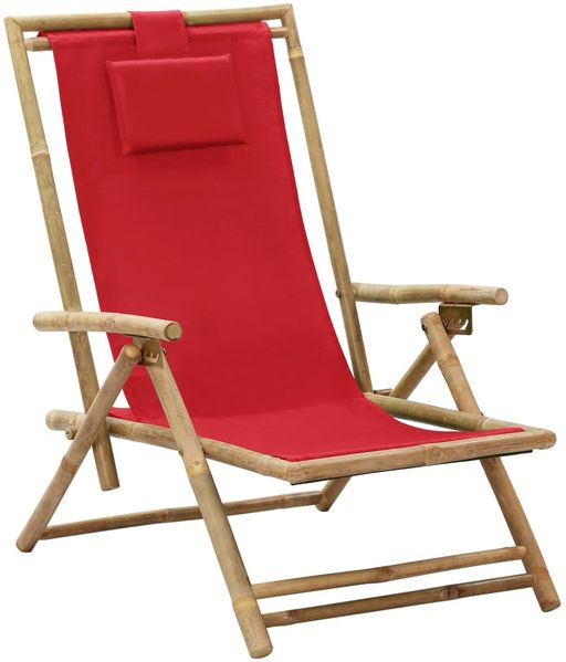Gartenstuhl, Relaxstuhl Verstellbar Rot Bambus und Stoff