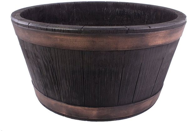 BigDean Pflanzschale Weinfass 61 x 34 x 25 cm Eichenholz-Optik rund Blumenkasten Gartenteich