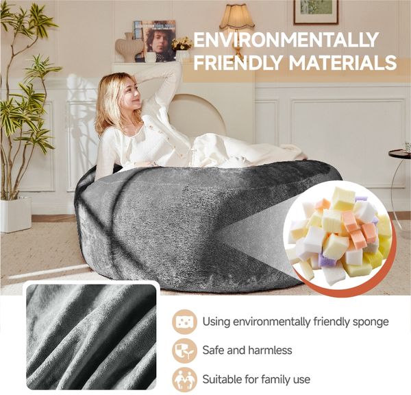 1-Sitzer Sitzsack Sofa 152 x 152 x 70 cm aus Sponge in Dunkelgrau