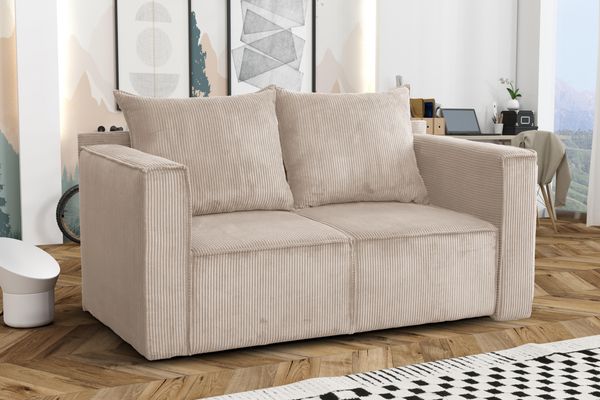 AX LIVING Hatay Schlafsofa 2 Sitzer Cord Sofa in Beige mit Bettkasten