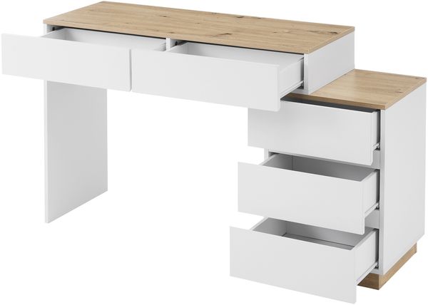 Merax Schminktisch(Ohne Spiegel), Schreibtisch mit 5 Schubladen, Frisiertisch, Funktion von Aufbewahrung, für Schlafzimmer, weiß+oak Bild 9