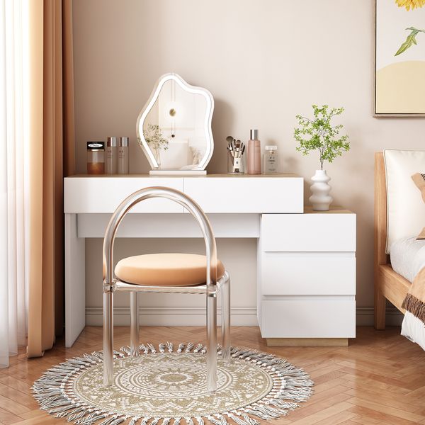 Merax Schminktisch(Ohne Spiegel), Schreibtisch mit 5 Schubladen, Frisiertisch, Funktion von Aufbewahrung, für Schlafzimmer, weiß+oak