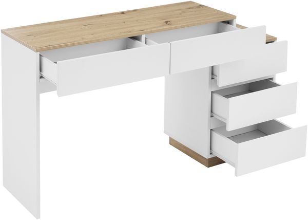 Merax Schminktisch(Ohne Spiegel), Schreibtisch mit 5 Schubladen, Frisiertisch, Funktion von Aufbewahrung, für Schlafzimmer, weiß+oak Bild 7