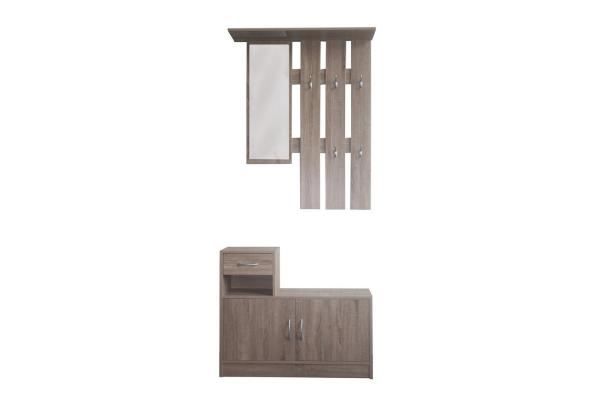 HTI-Living Garderobe Garderobenpaneel mit Schuhschrank Thekla Sonoma (Set, 2 St, 1 Garderobenpaneel mit Spiegel, 1 Schuhschrank), mit Spiegel Hutablage und 5 Kleiderhaken