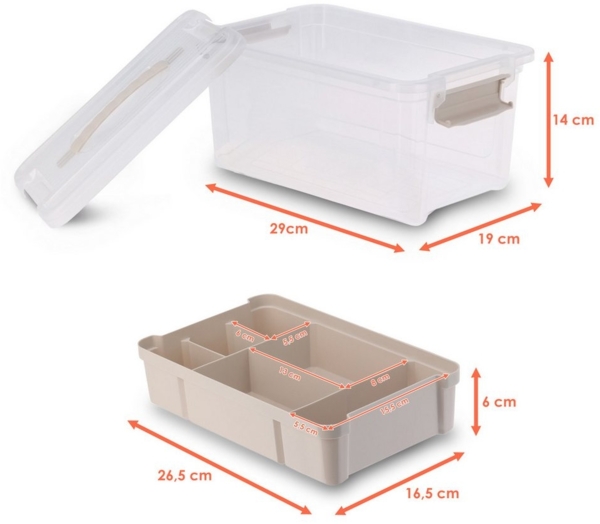 Spetebo Aufbewahrungsbox Kunststoff Sortierbox mit Tragegriff - 29x19 cm (Stück, 1 St, Aufbewahrungsbox), Nähkästchen mit entnehmbaren Fächern Bild 2