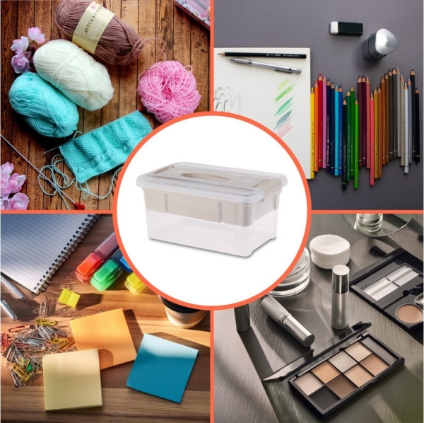 Spetebo Aufbewahrungsbox Kunststoff Sortierbox mit Tragegriff - 29x19 cm (Stück, 1 St, Aufbewahrungsbox), Nähkästchen mit entnehmbaren Fächern Bild 3