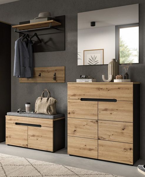 Inn. Furn Garderoben-Set Cooper, (in Artisan Eiche mit Basalt grau, 5-teilige Garderobe), Soft-Close-Funktion
