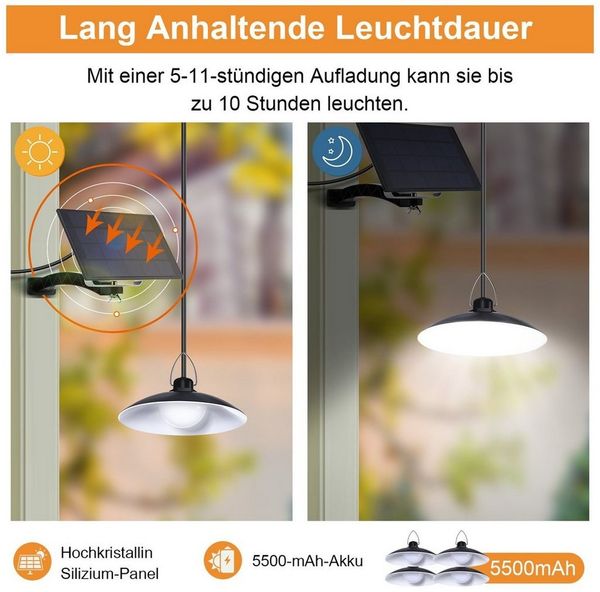 Rosnek LED Solarleuchte für Innen & Außen Hängend, Solar Hängelampe Outdoor mit Fernbedienung, Warmweiß, Kaltweiß, IP65 Wasserdicht, Dimmbare/Timer solarlampe mit 1-4 Lampen, 3M Kabel