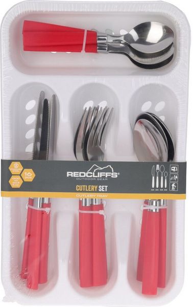 Koopman Besteck-Set Campingbesteck Reisebesteck Rot / Blau 16 Tlg. Set (16-tlg), Edelstahl, Rostfrei, Edelstahl, Rot, 16tlg, Besteckhalter