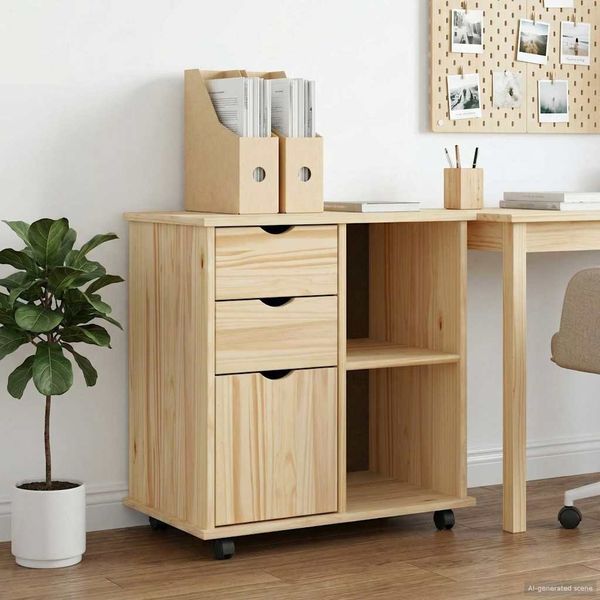 vidaXL Rollschrank Mit Rad Braun 63,5 x 39 x 65,5 cm Massivholz Kiefer 42032398